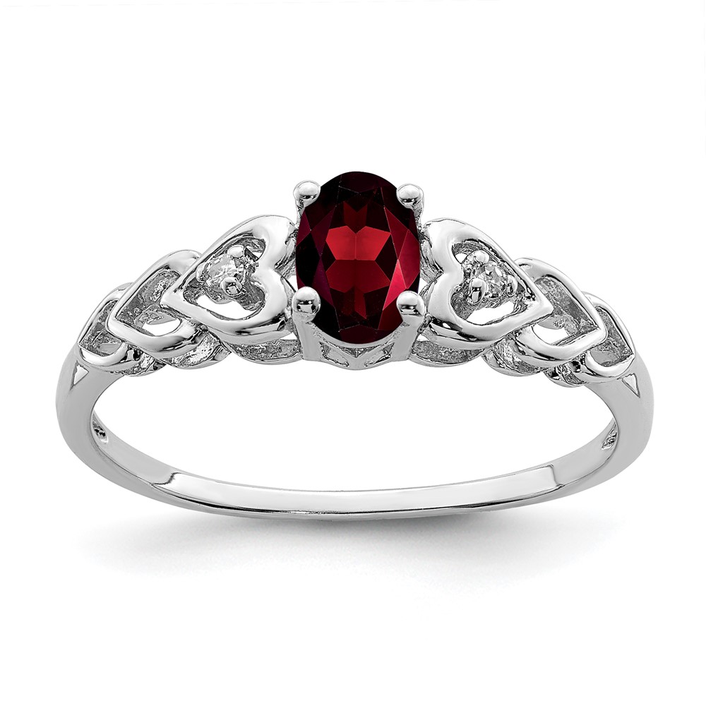 Sterling Silver Rhodium-plated Garnet & Diam. Ring (QBR23JAN-10)