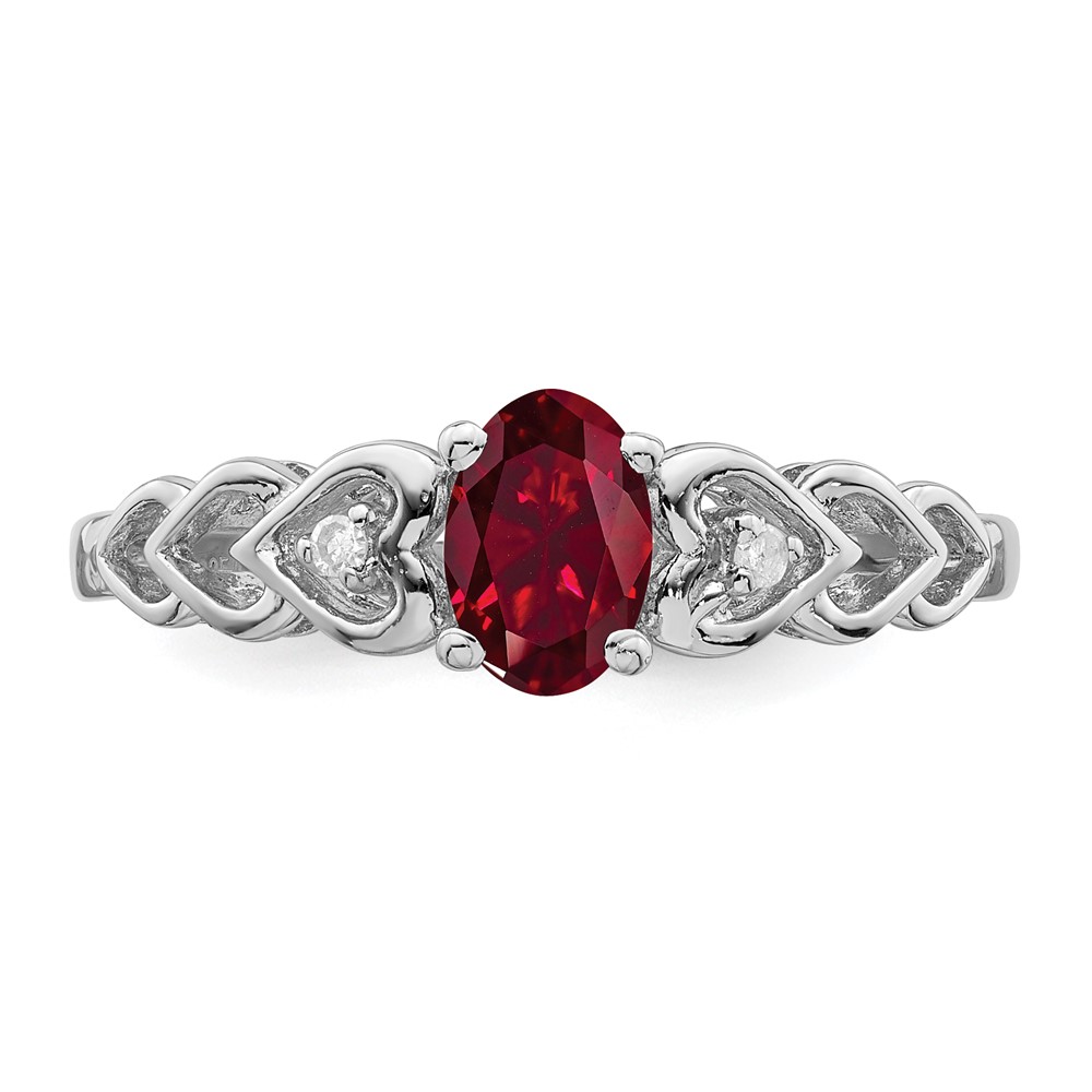Sterling Silver Rhodium-plated Created Ruby & Diam. Ring (QBR23JUL-10)