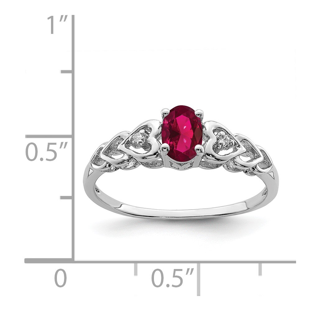 Sterling Silver Rhodium-plated Created Ruby & Diam. Ring (QBR23JUL-10)
