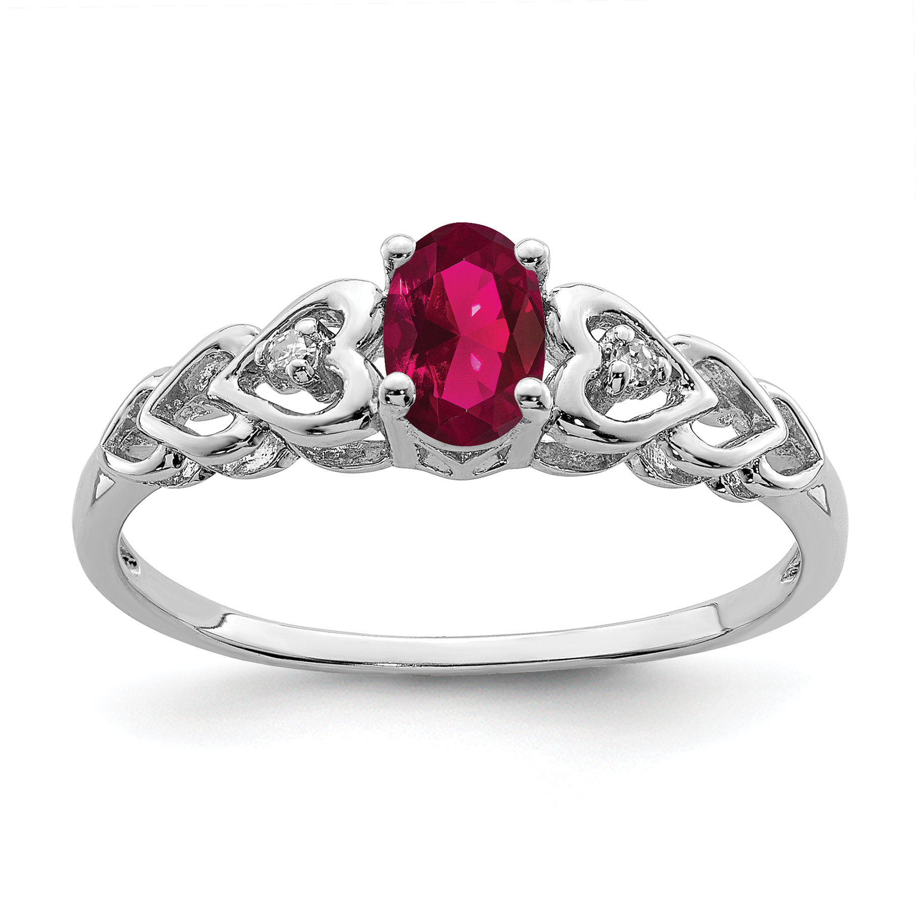 Sterling Silver Rhodium-plated Created Ruby & Diam. Ring (QBR23JUL-10)