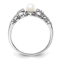 Sterling Silver Rhodium-plated FW Cultured Pearl & Diam. Ring view 2