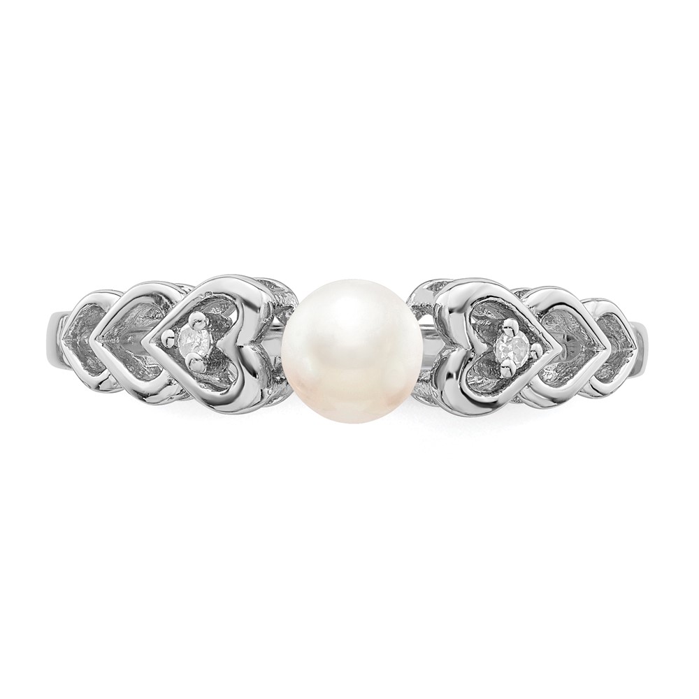 Sterling Silver Rhodium-plated FW Cultured Pearl & Diam. Ring (QBR23JUN-5)