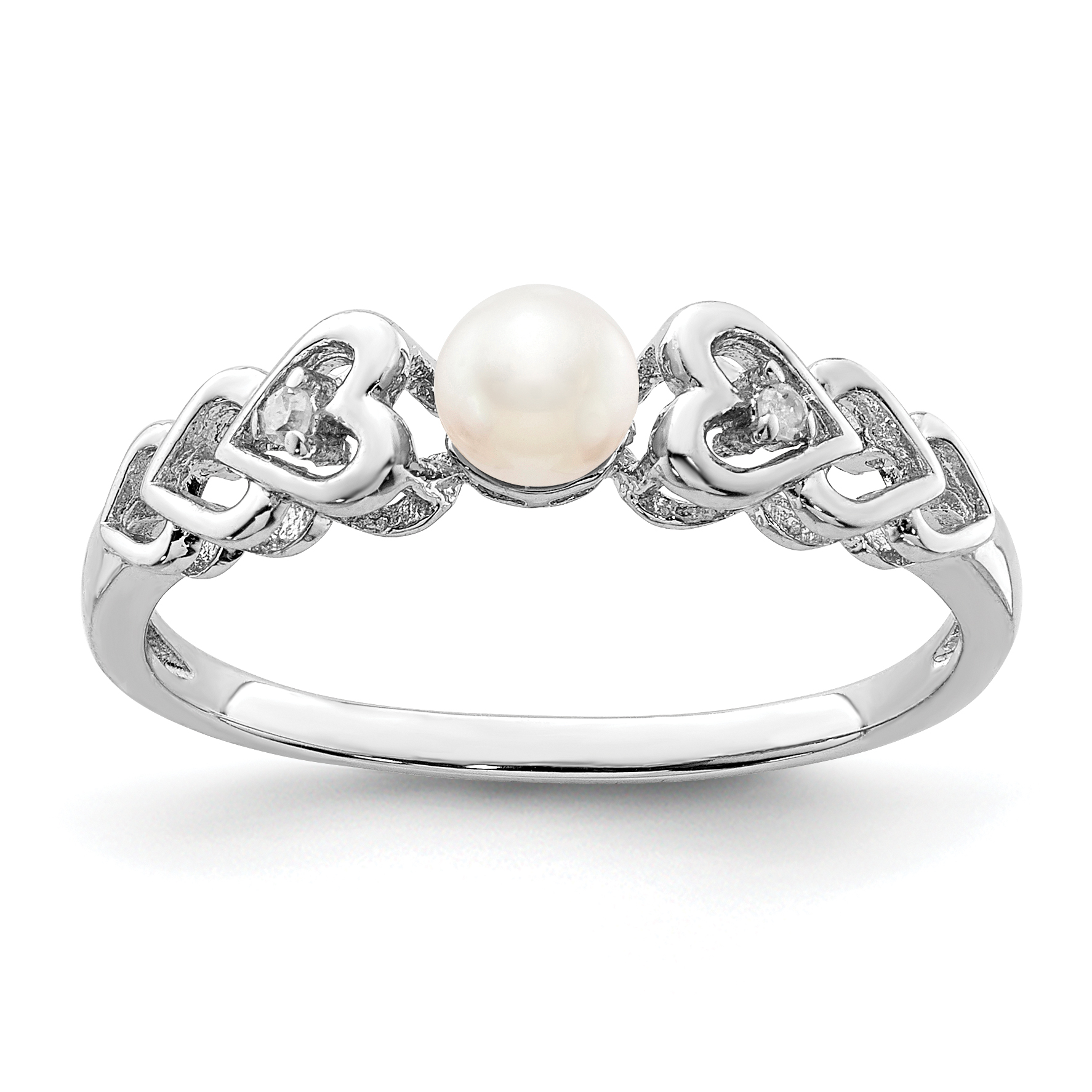 Sterling Silver Rhodium-plated FW Cultured Pearl & Diam. Ring (QBR23JUN-5)