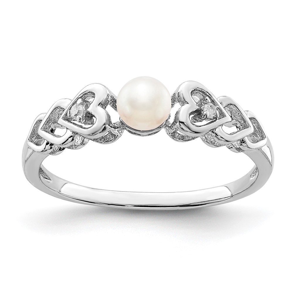Sterling Silver Rhodium-plated FW Cultured Pearl & Diam. Ring (QBR23JUN-5)