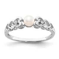 Sterling Silver Rhodium-plated FW Cultured Pearl & Diam. Ring view 1