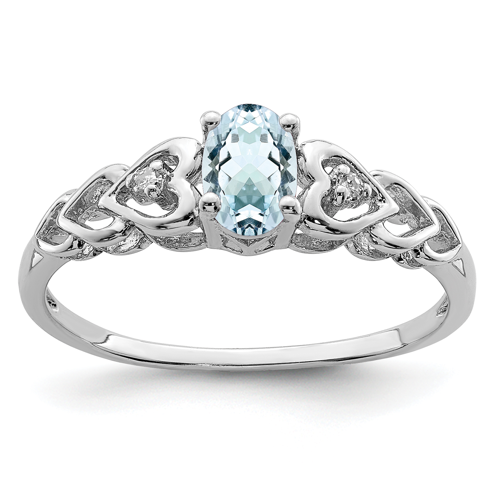 Sterling Silver Rhodium-plated Aquamarine & Diam. Ring (QBR23MAR-10)
