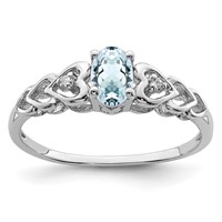 Sterling Silver Rhodium-plated Aquamarine & Diam. Ring view 1