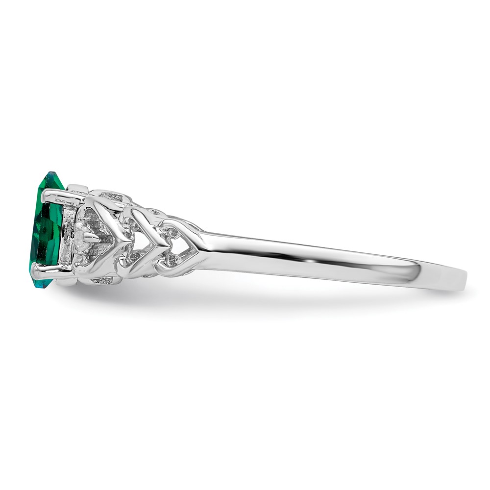 Sterling Silver Rhodium-plated Created Emerald & Diam. Ring (QBR23MAY-7)