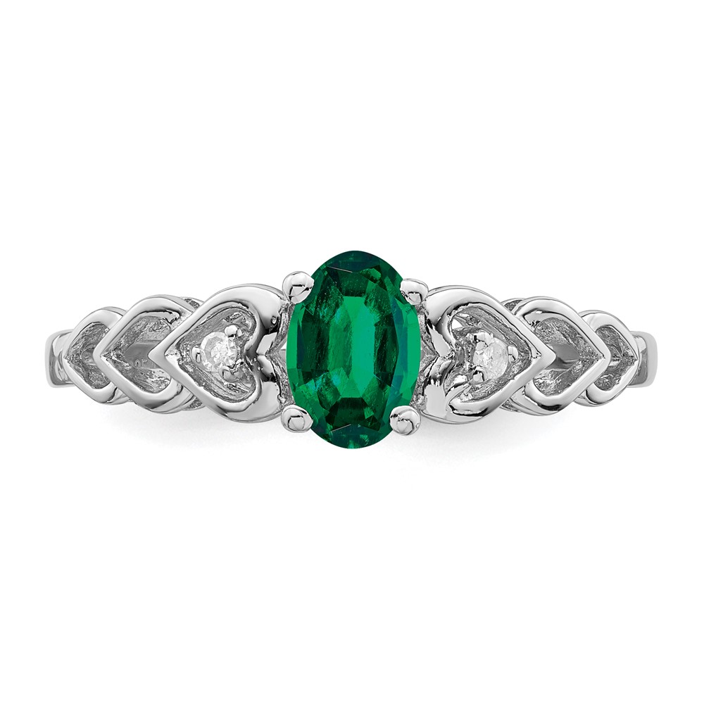 Sterling Silver Rhodium-plated Created Emerald & Diam. Ring (QBR23MAY-7)