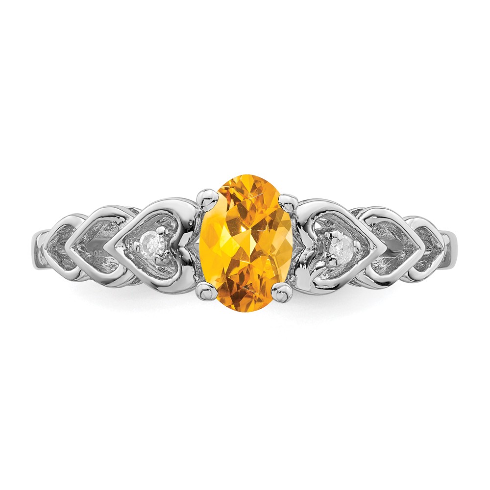 Sterling Silver Rhodium-plated Citrine & Diam. Ring (QBR23NOV-5)