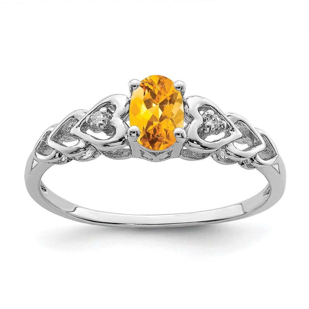 Sterling Silver Rhodium-plated Citrine & Diam. Ring (QBR23NOV-5)