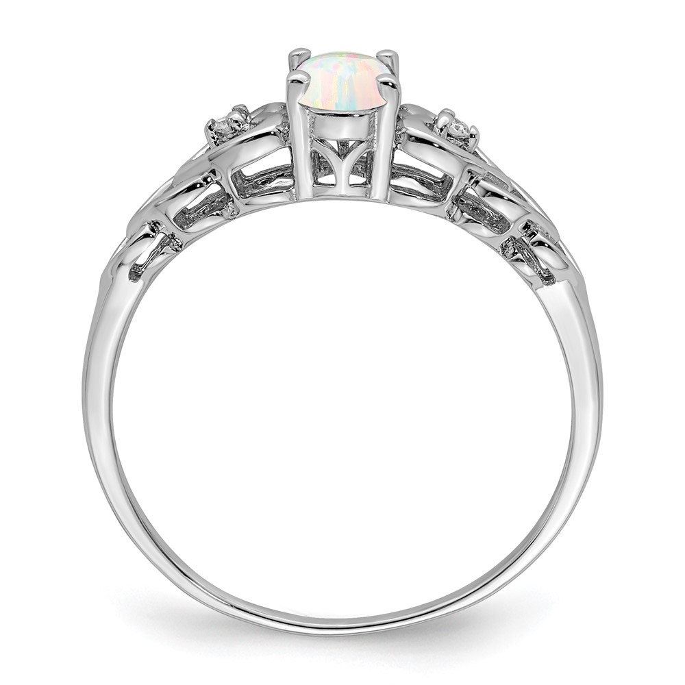 Sterling Silver Rhodium-plated Created Opal & Diam. Ring (QBR23OCT-9)