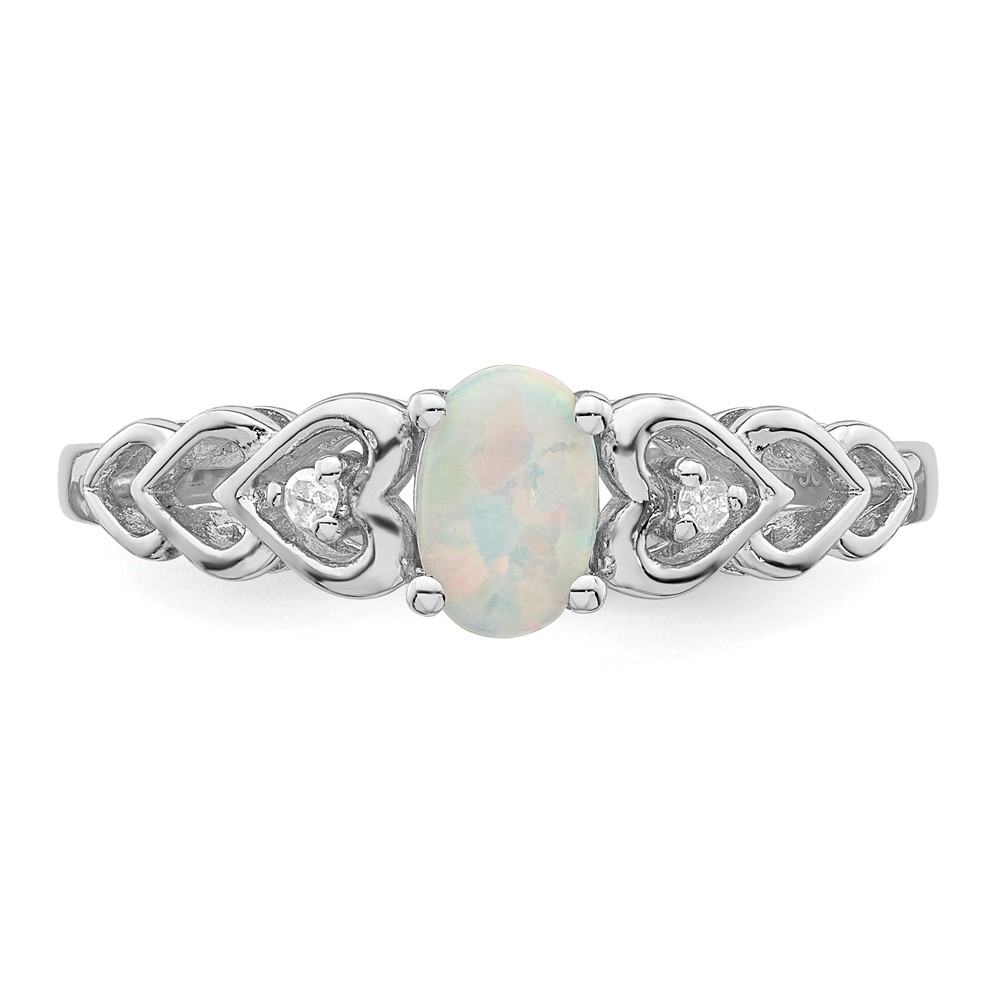 Sterling Silver Rhodium-plated Created Opal & Diam. Ring (QBR23OCT-9)