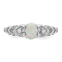 Sterling Silver Rhodium-plated Created Opal & Diam. Ring view 5