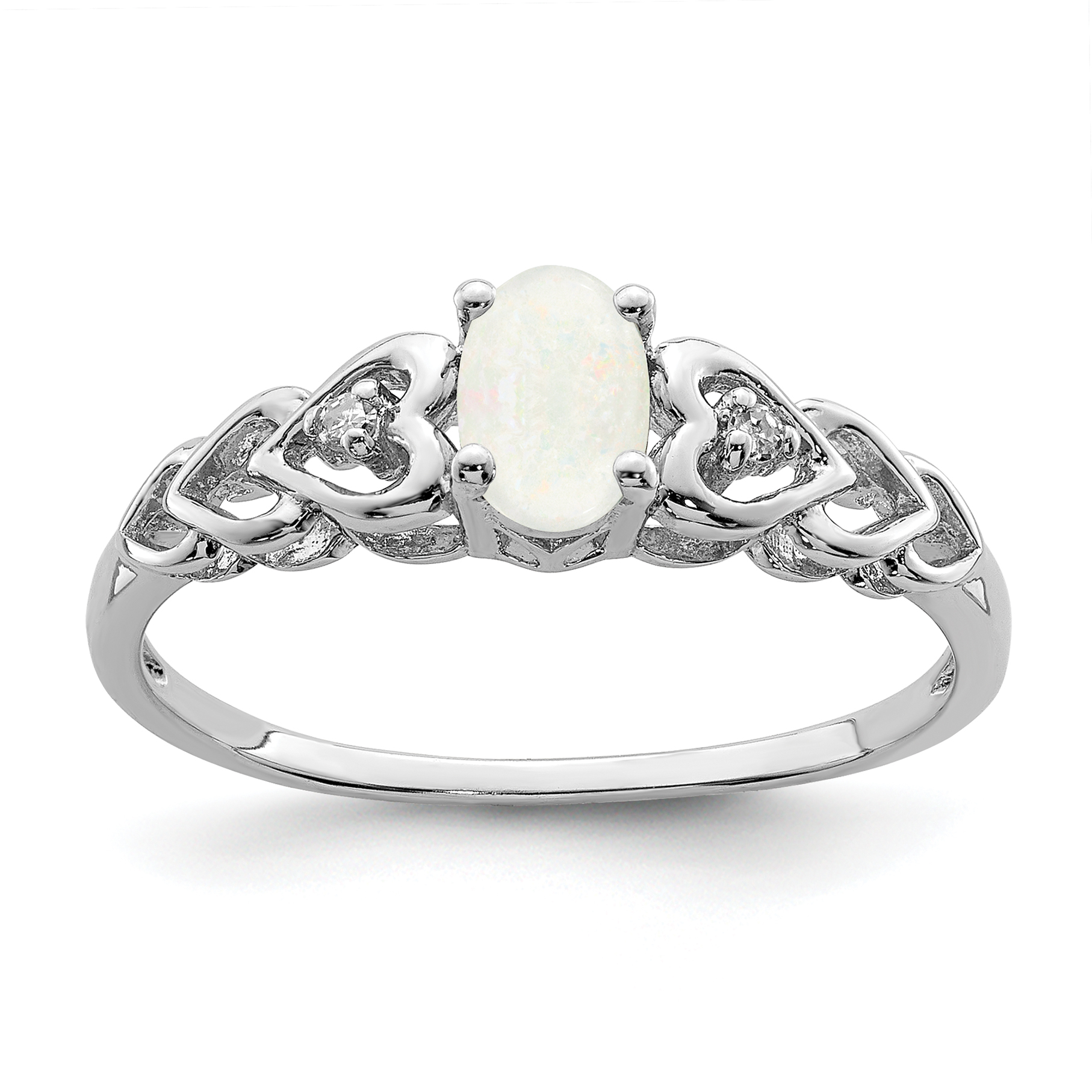 Sterling Silver Rhodium-plated Created Opal & Diam. Ring (QBR23OCT-10)