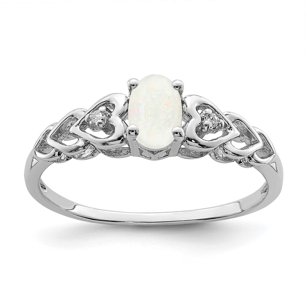Sterling Silver Rhodium-plated Created Opal & Diam. Ring (QBR23OCT-10)