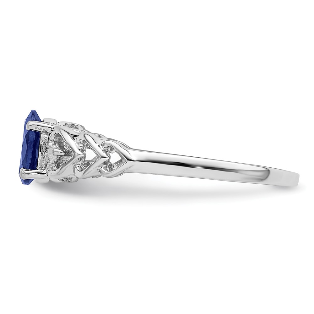 Sterling Silver Rhodium-plated Created Sapphire & Diam. Ring (QBR23SEP-9)