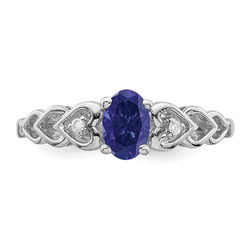 Sterling Silver Rhodium-plated Created Sapphire & Diam. Ring (QBR23SEP-9)