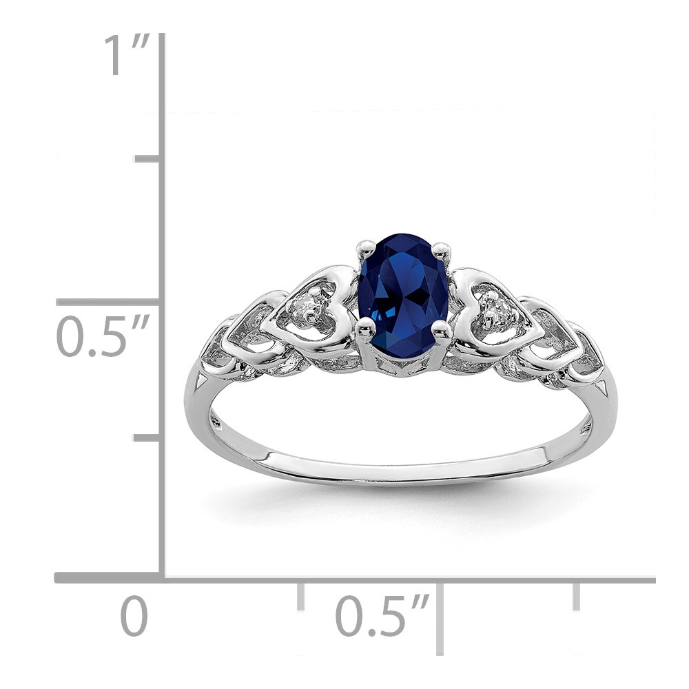 Sterling Silver Rhodium-plated Created Sapphire & Diam. Ring (QBR23SEP-9)