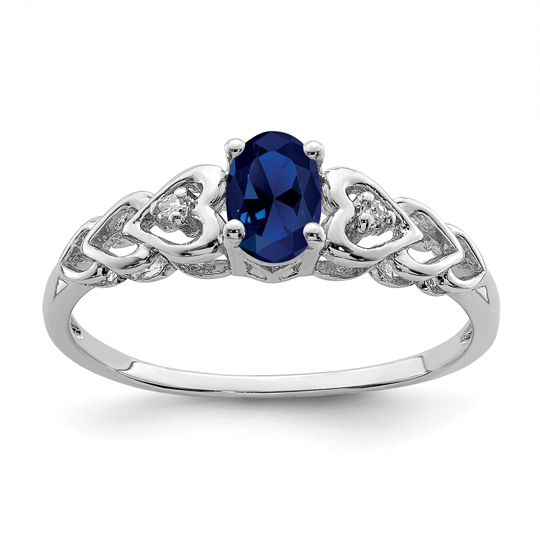 Sterling Silver Rhodium-plated Created Sapphire & Diam. Ring (QBR23SEP-10)