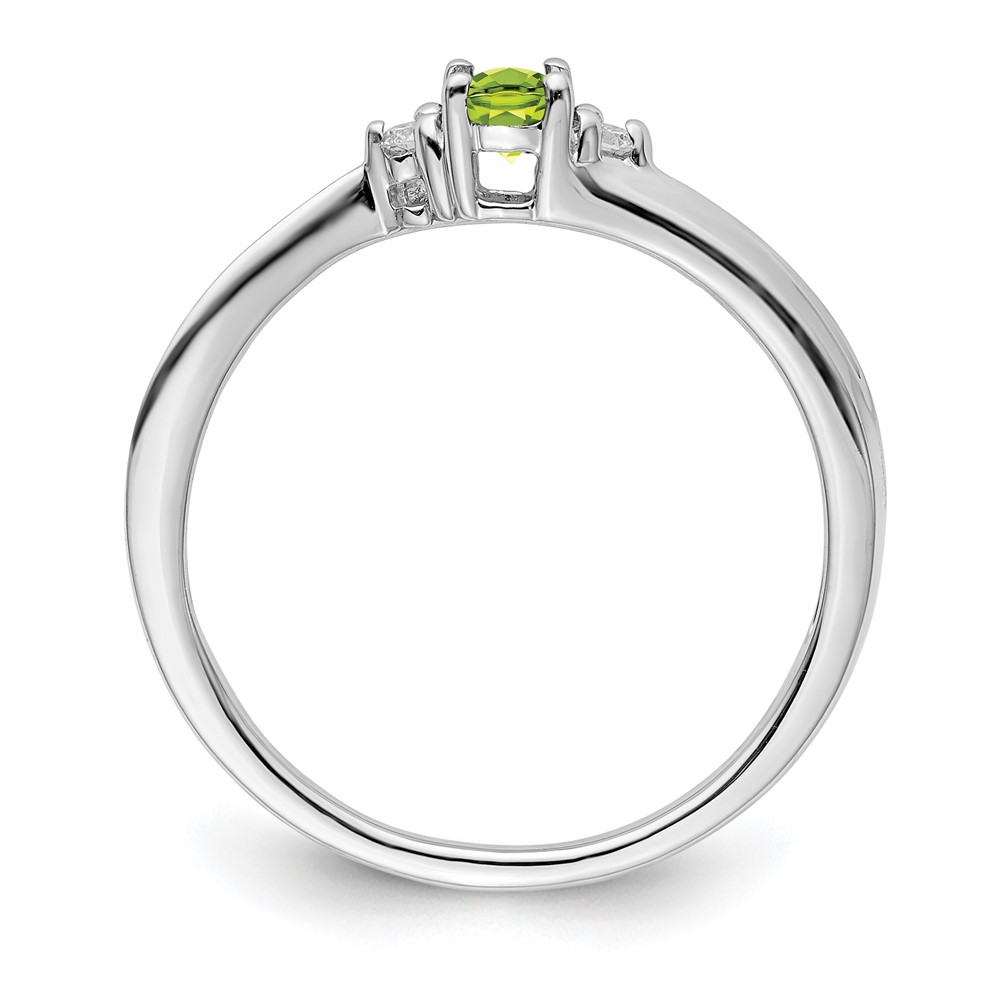 Sterling Silver Rhodium-plated Peridot & Diamond Birthstone Ring (QBR25AUG-7)
