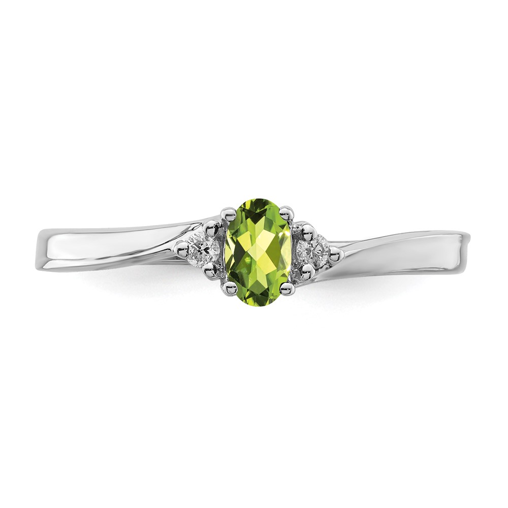 Sterling Silver Rhodium-plated Peridot & Diamond Birthstone Ring (QBR25AUG-7)