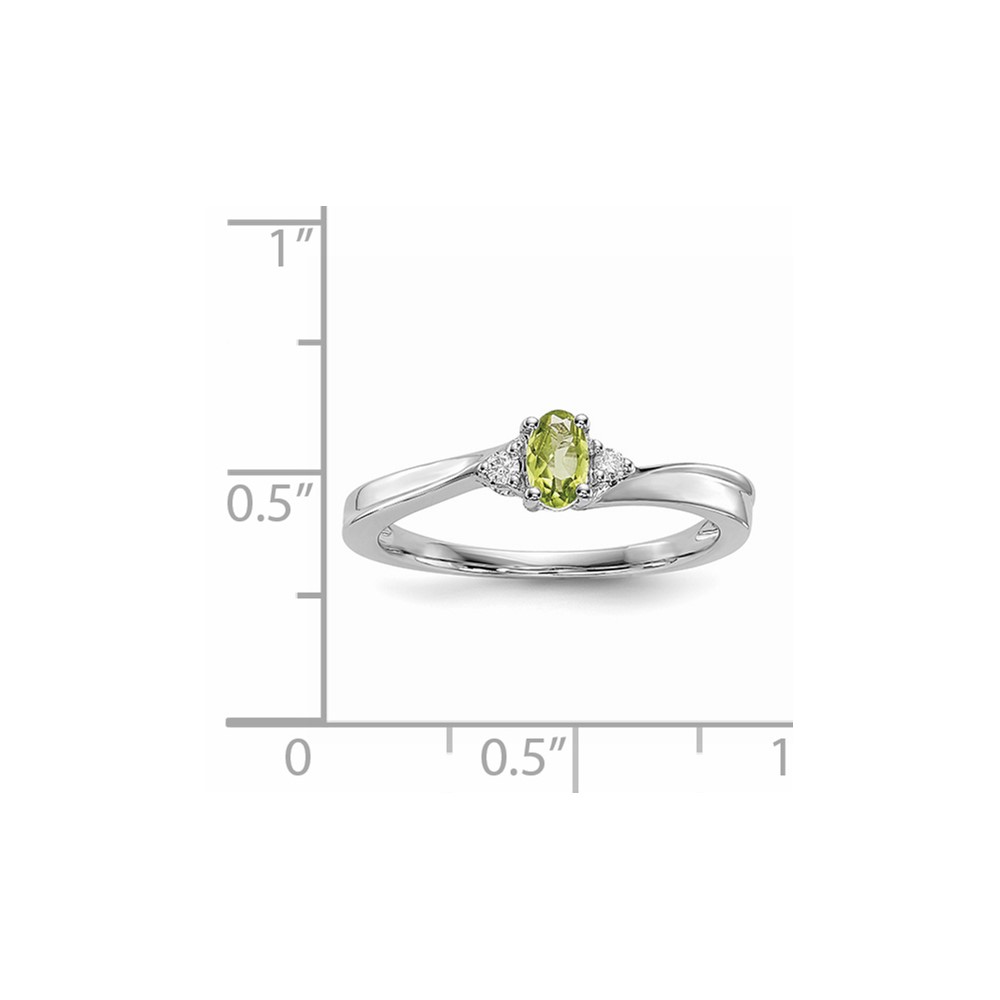 Sterling Silver Rhodium-plated Peridot & Diamond Birthstone Ring (QBR25AUG-7)