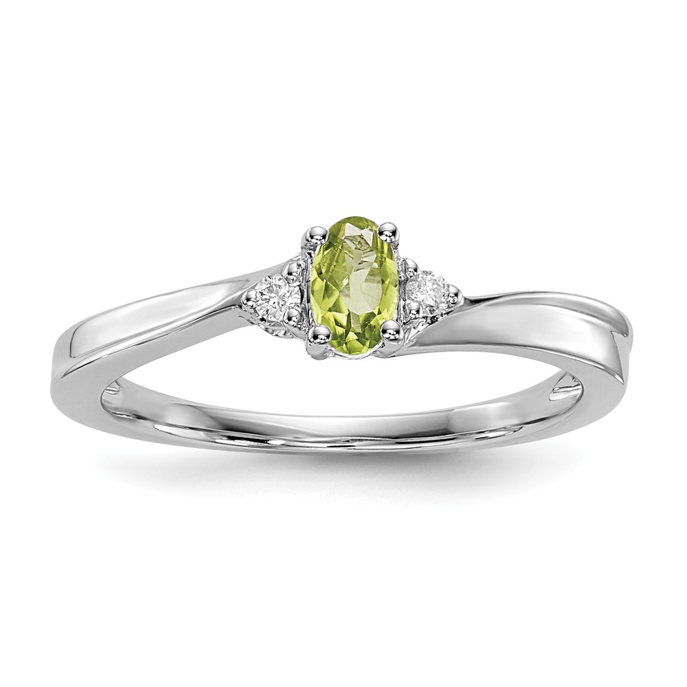 Sterling Silver Rhodium-plated Peridot & Diamond Birthstone Ring (QBR25AUG-6)