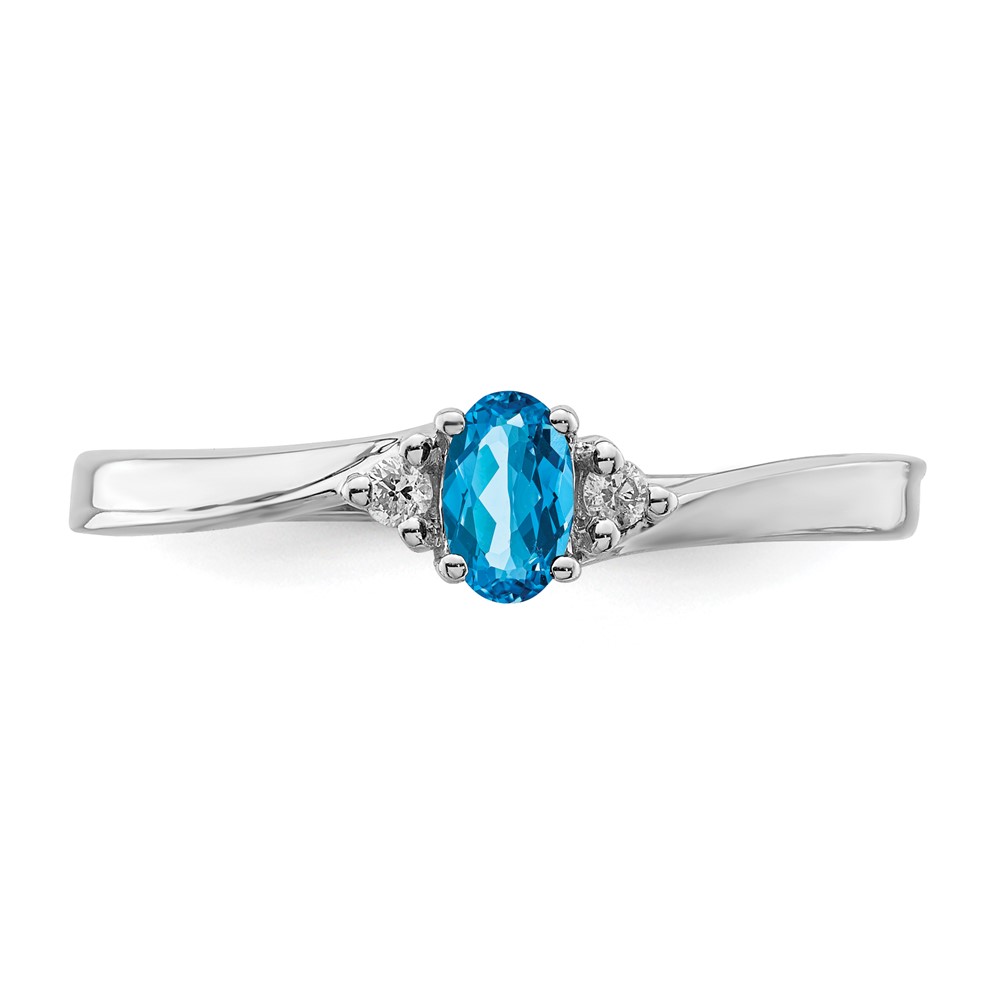 Sterling Silver Rhodium-plated Blue Topaz/Diamond Birthstone Ring (QBR25DEC-7)