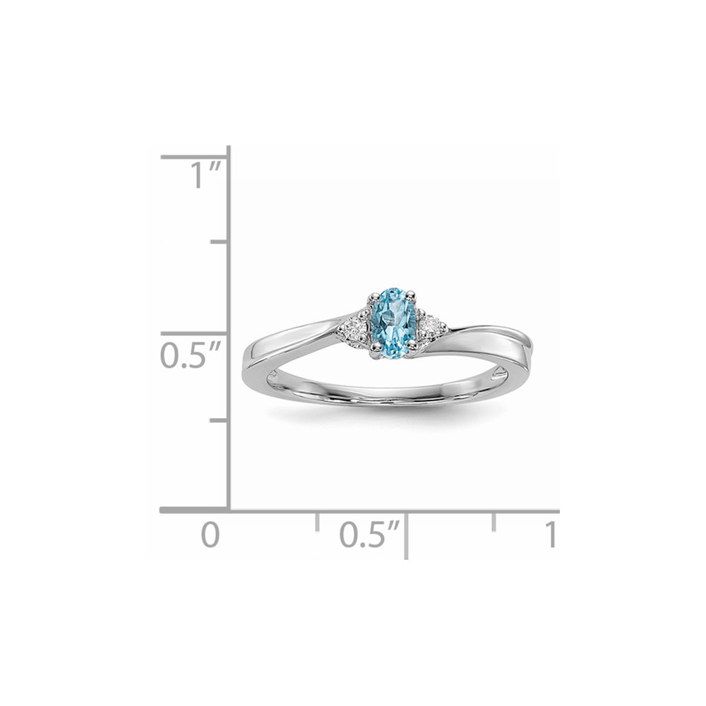 Sterling Silver Rhodium-plated Blue Topaz/Diamond Birthstone Ring (QBR25DEC-7)