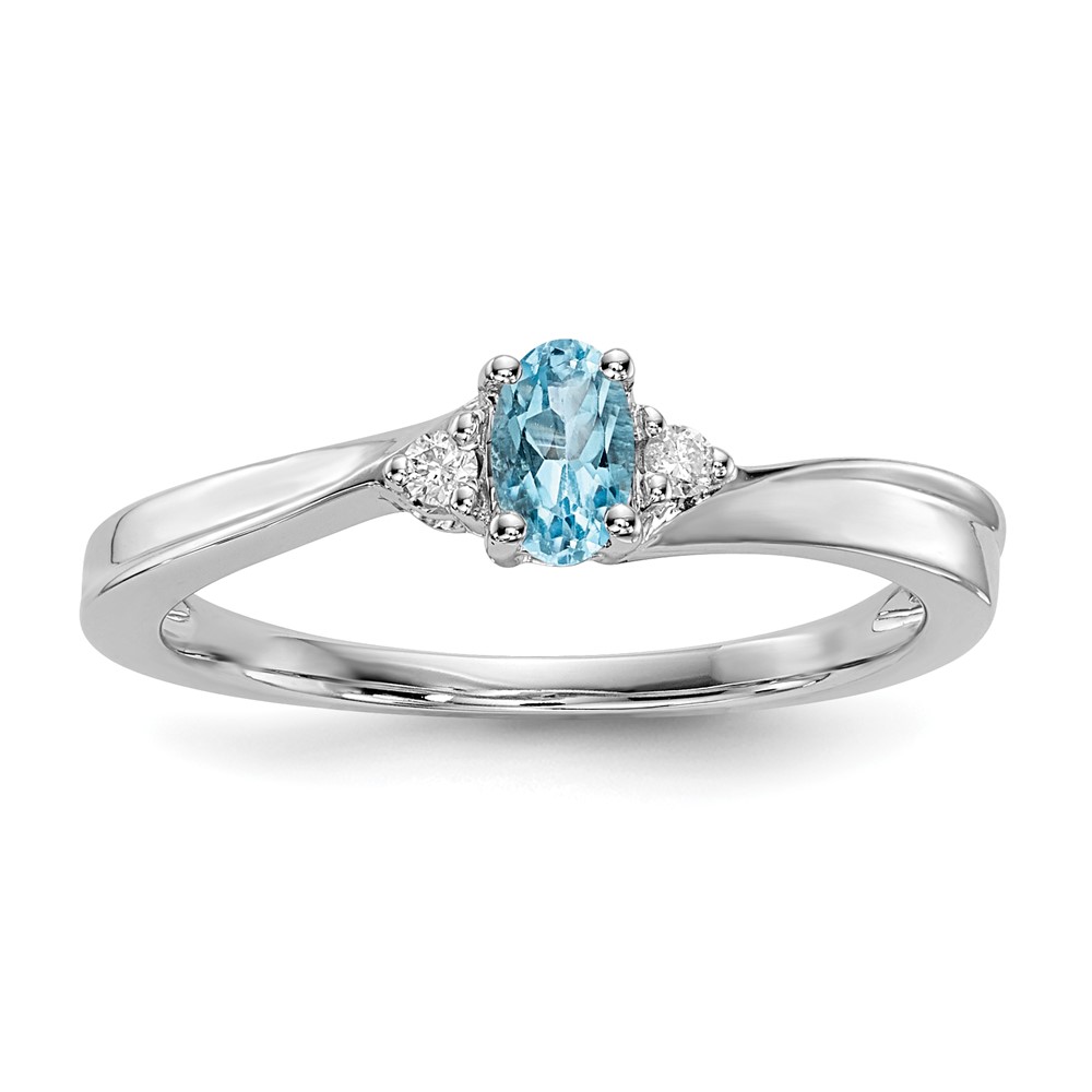 Sterling Silver Rhodium-plated Blue Topaz/Diamond Birthstone Ring (QBR25DEC-7)