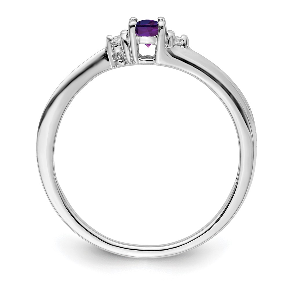 Sterling Silver Rhodium-plated Amethyst/Diamond Birthstone Ring (QBR25FEB-6)