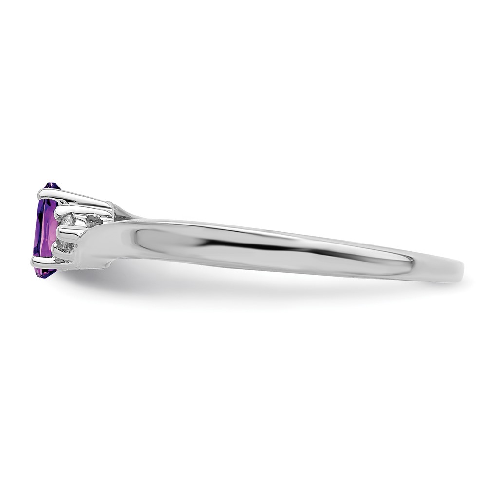 Sterling Silver Rhodium-plated Amethyst/Diamond Birthstone Ring (QBR25FEB-6)