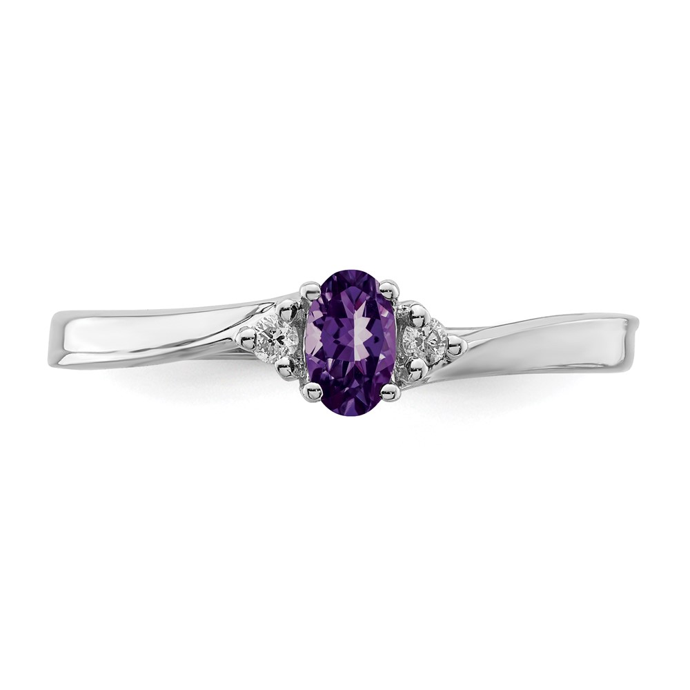 Sterling Silver Rhodium-plated Amethyst/Diamond Birthstone Ring (QBR25FEB-6)