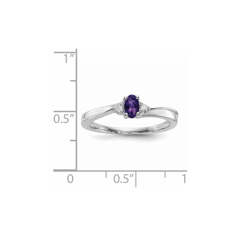 Sterling Silver Rhodium-plated Amethyst/Diamond Birthstone Ring (QBR25FEB-6)