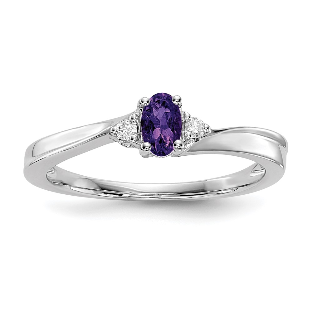 Sterling Silver Rhodium-plated Amethyst/Diamond Birthstone Ring (QBR25FEB-6)