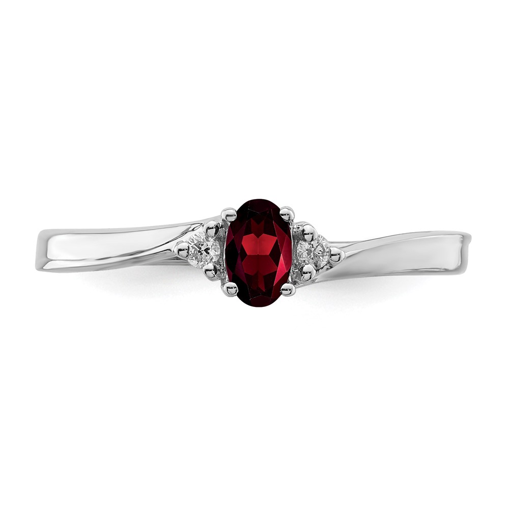 Sterling Silver Rhodium-plated Garnet/Diamond Birthstone Ring (QBR25JAN-8)