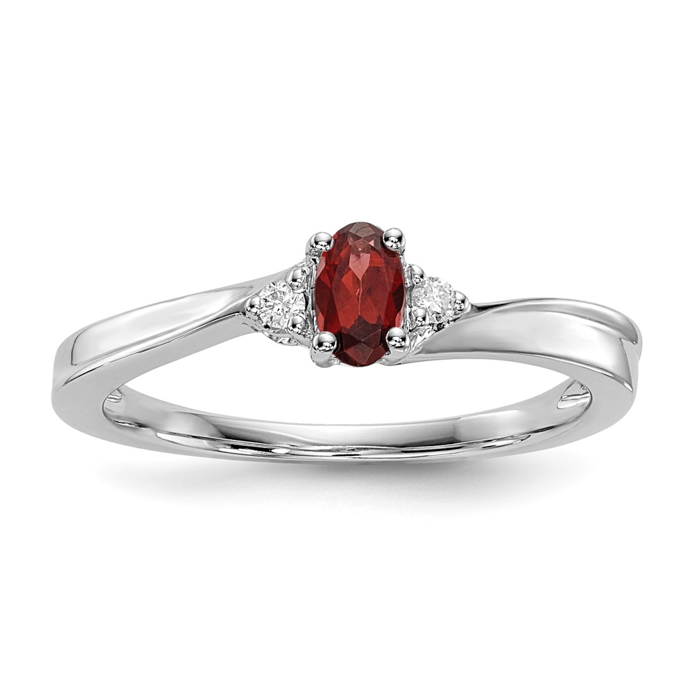 Sterling Silver Rhodium-plated Garnet/Diamond Birthstone Ring (QBR25JAN-6)