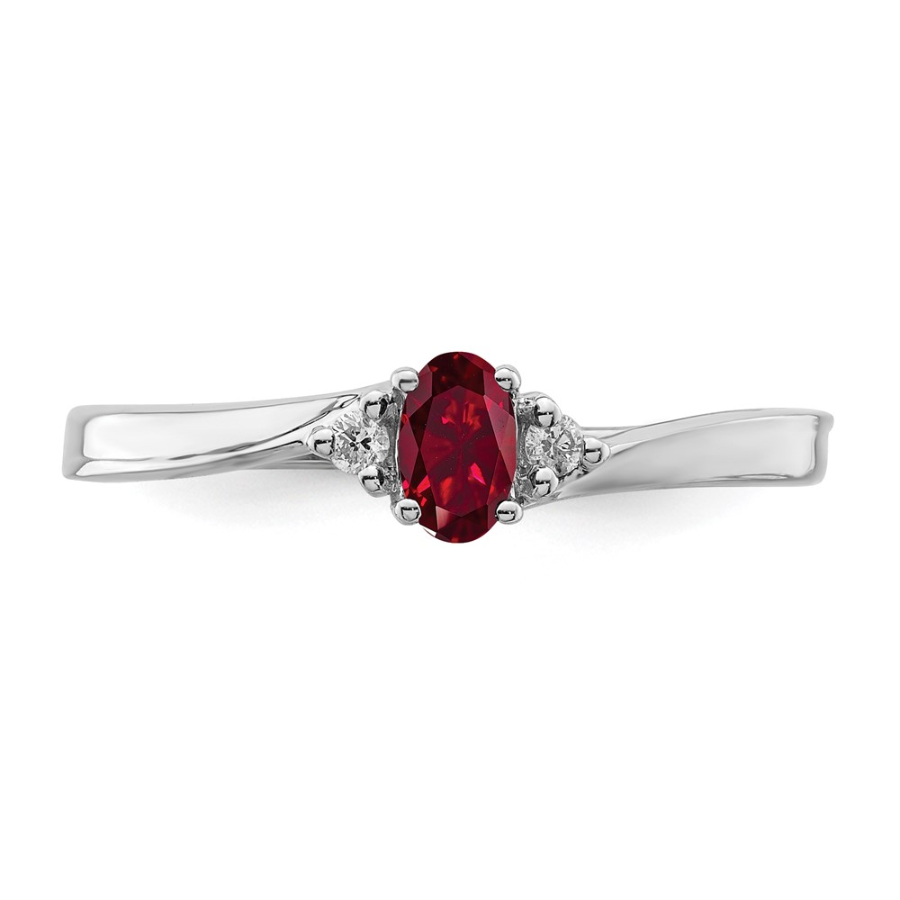 Sterling Silver Rhod-plated Created Ruby/Diamond Birthstone Ring (QBR25JUL-7)