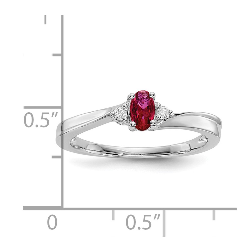 Sterling Silver Rhod-plated Created Ruby/Diamond Birthstone Ring (QBR25JUL-7)