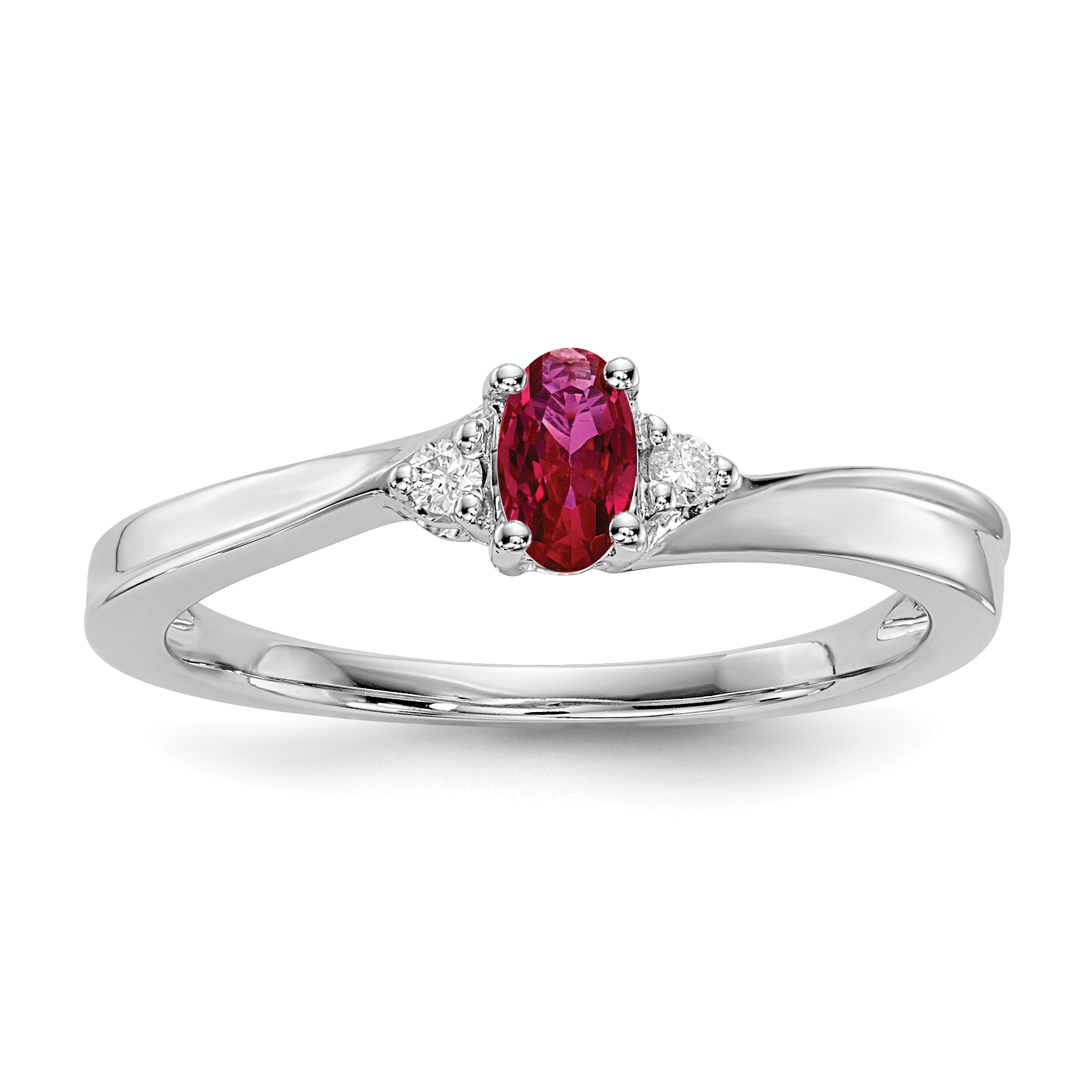 Sterling Silver Rhod-plated Created Ruby/Diamond Birthstone Ring (QBR25JUL-7)