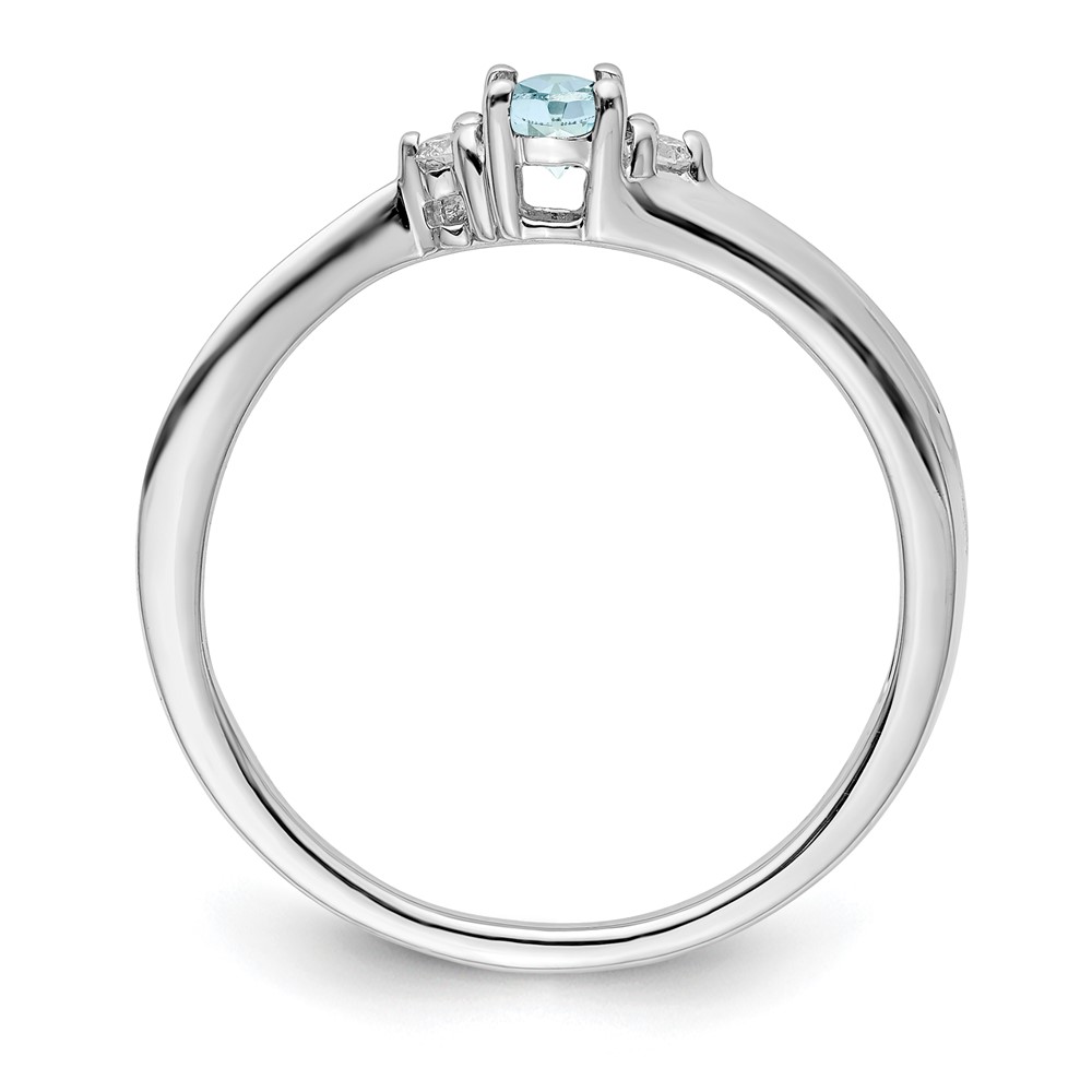 Sterling Silver Rhodium-plated Aquamarine/Diamond Birthstone Ring (QBR25MAR-7)
