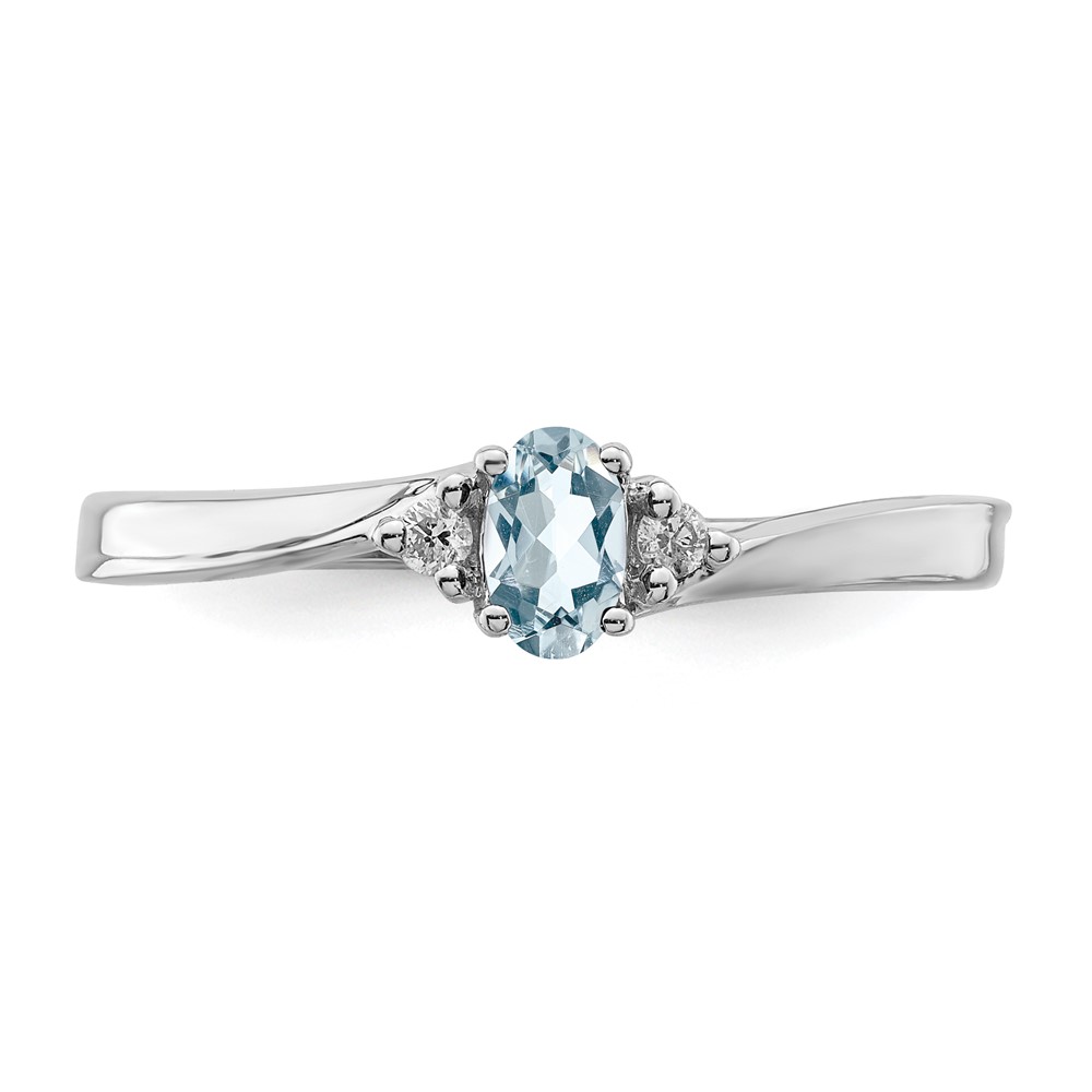Sterling Silver Rhodium-plated Aquamarine/Diamond Birthstone Ring (QBR25MAR-7)
