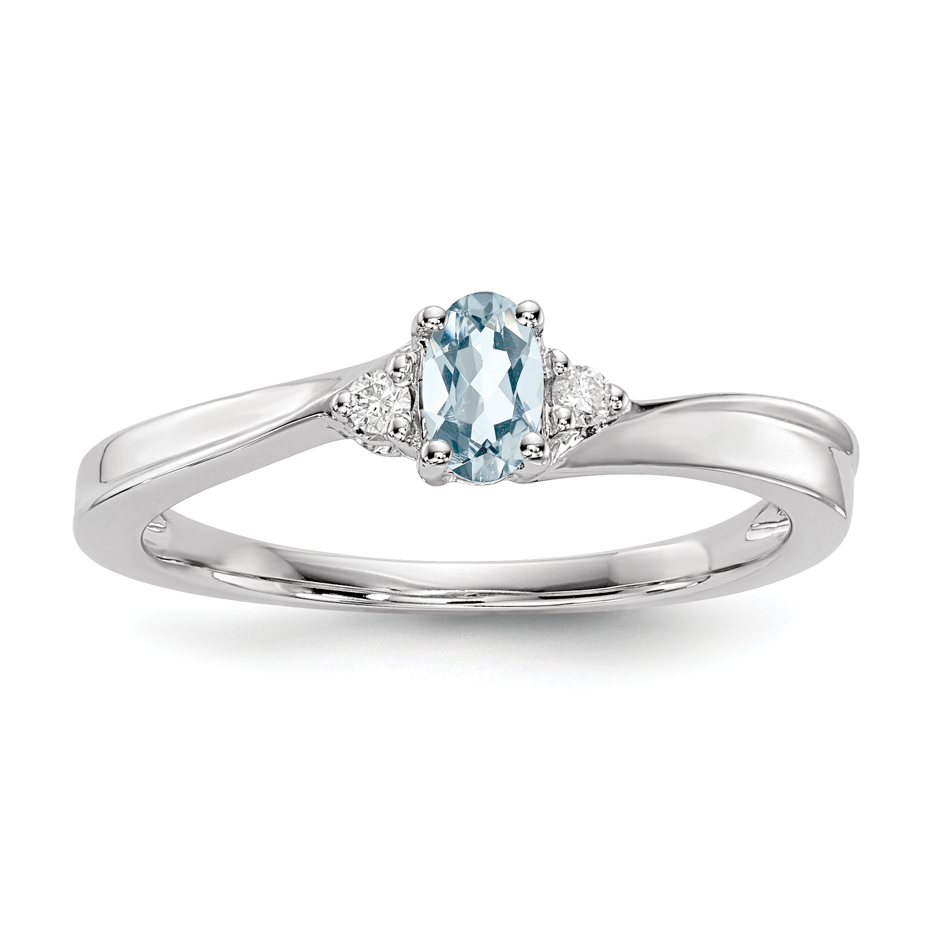 Sterling Silver Rhodium-plated Aquamarine/Diamond Birthstone Ring (QBR25MAR-6)