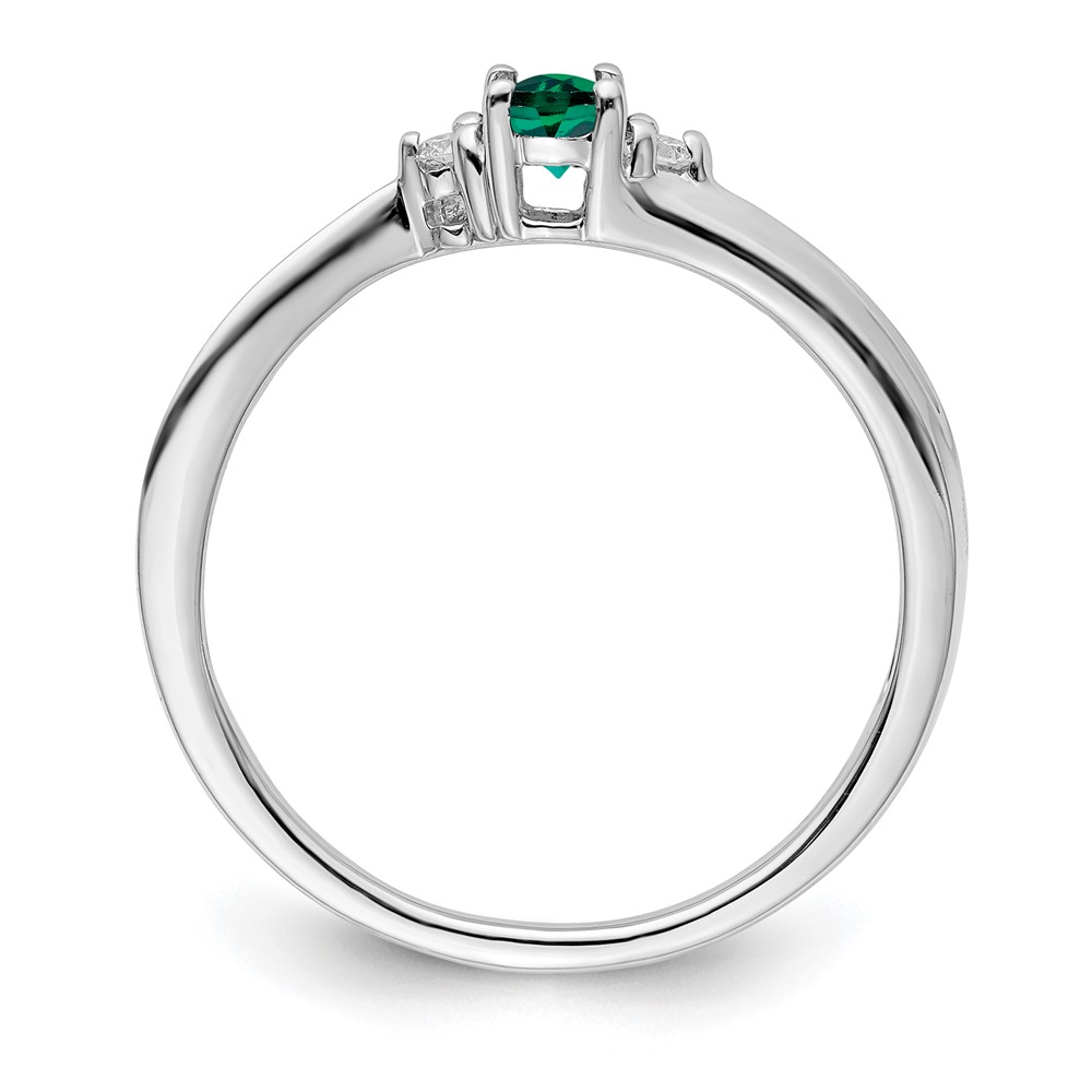 Sterling Silver Rhod-plated Created Emerald/Diamond Birthstone Ring (QBR25MAY-8)