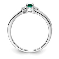 Sterling Silver Rhod-plated Created Emerald Diamond Birthstone Ring view 2