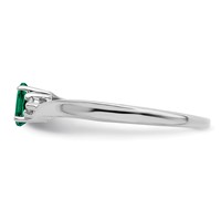 Sterling Silver Rhod-plated Created Emerald Diamond Birthstone Ring view 4