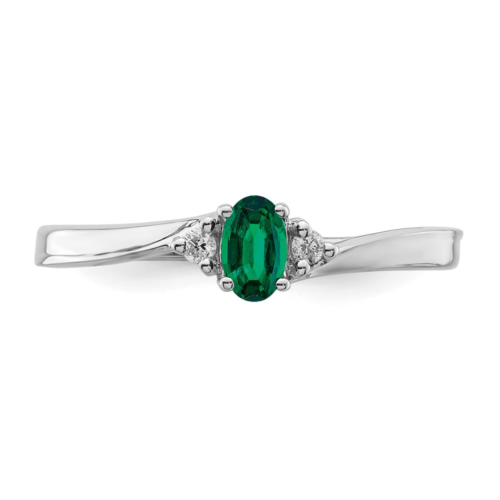 Sterling Silver Rhod-plated Created Emerald/Diamond Birthstone Ring (QBR25MAY-8)