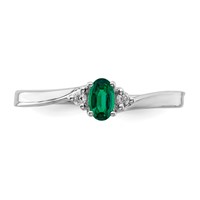 Sterling Silver Rhod-plated Created Emerald Diamond Birthstone Ring view 5