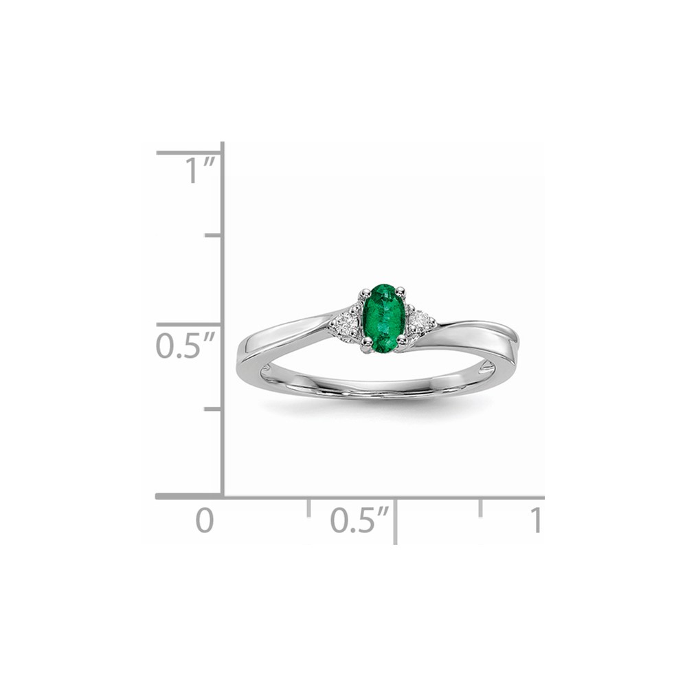 Sterling Silver Rhod-plated Created Emerald/Diamond Birthstone Ring (QBR25MAY-8)